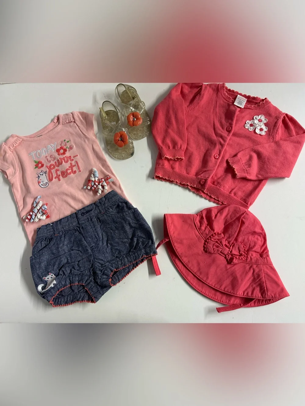 Gymboree Coral & Denim 6 Piece Baby Girl Outfit Set